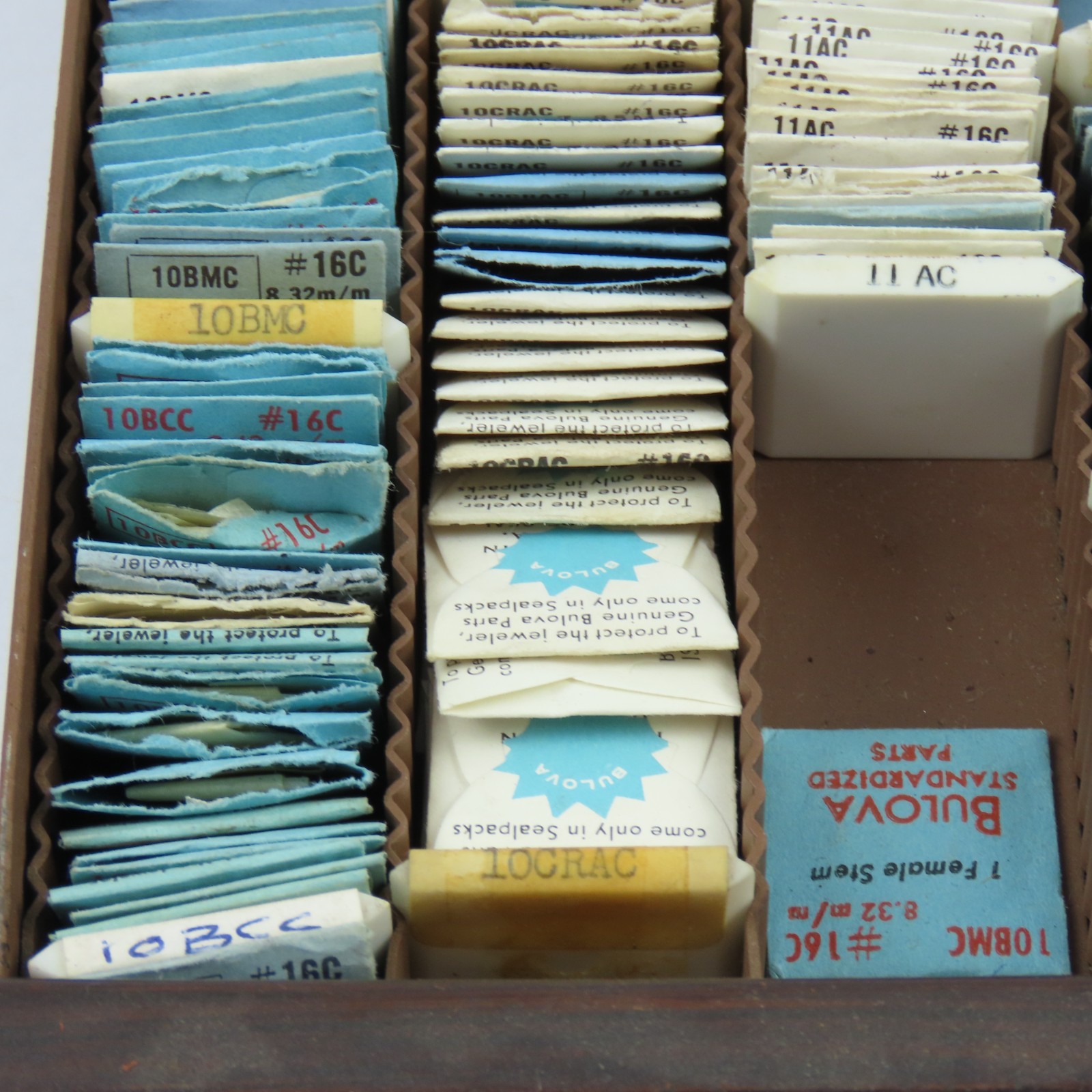Genuine Factory Bulova Wristwatch Parts Drawer | Stems | Clutch Wheel