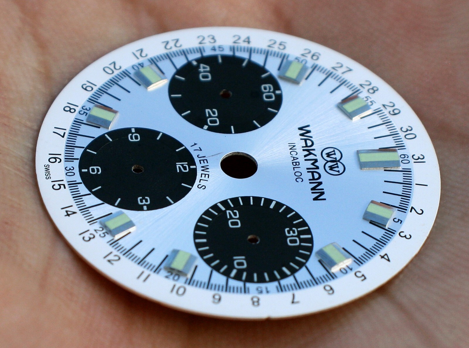 VTG WAKMANN Incabloc Calendar Date Track Chronograph Panda Dial Valjoux 72C NOS