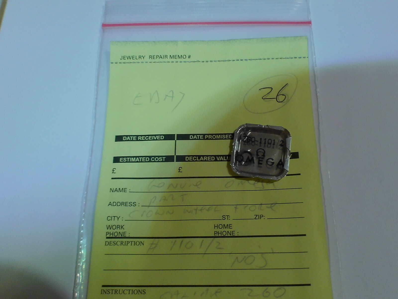 NOS Genuine Omega calibre 260 watch part 1101/2, crown wheel + core