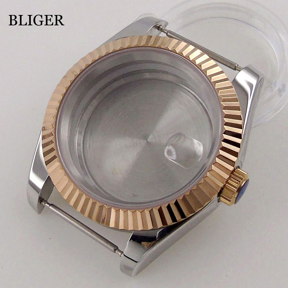 BLIGER 36MM 39MM Rose Gold Silver Watch Case Fluted Bezel fit NH35A NH36A PT5000