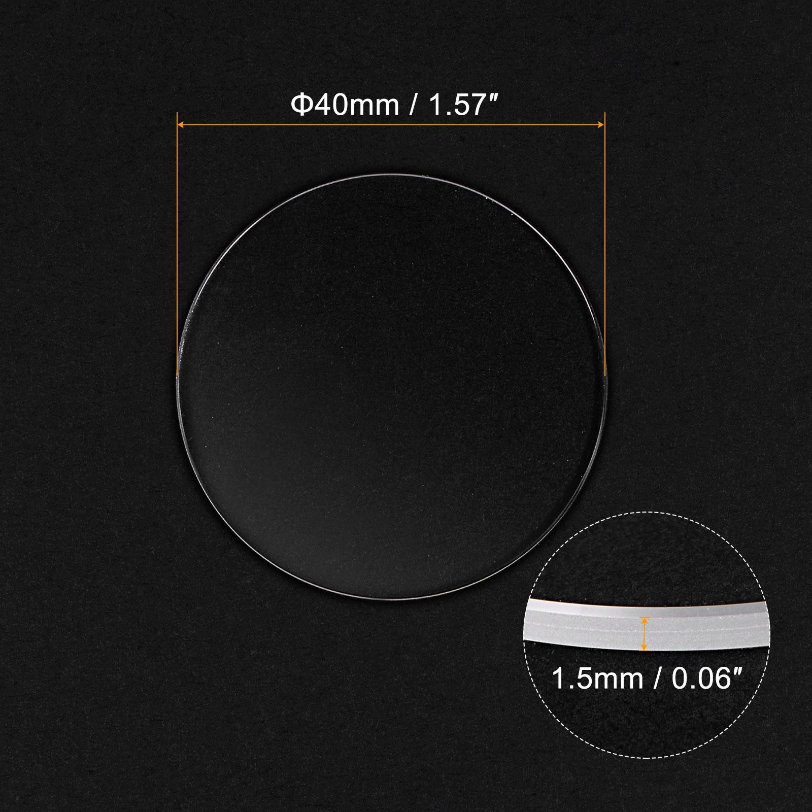 Glass watch round flat lens 40mm diameter 1.5mm thickness, transparent