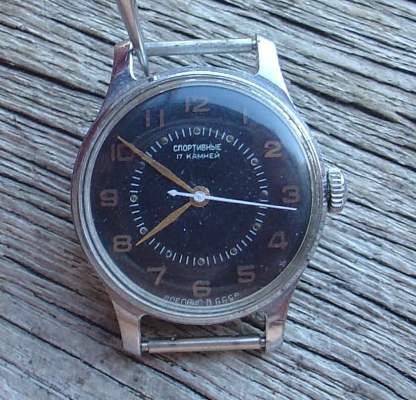 SOVIET RARY VINTAGE SPORTIVNIE MENS WATCH 1 MCHZ BLACK DIAL 17 jewels Servised
