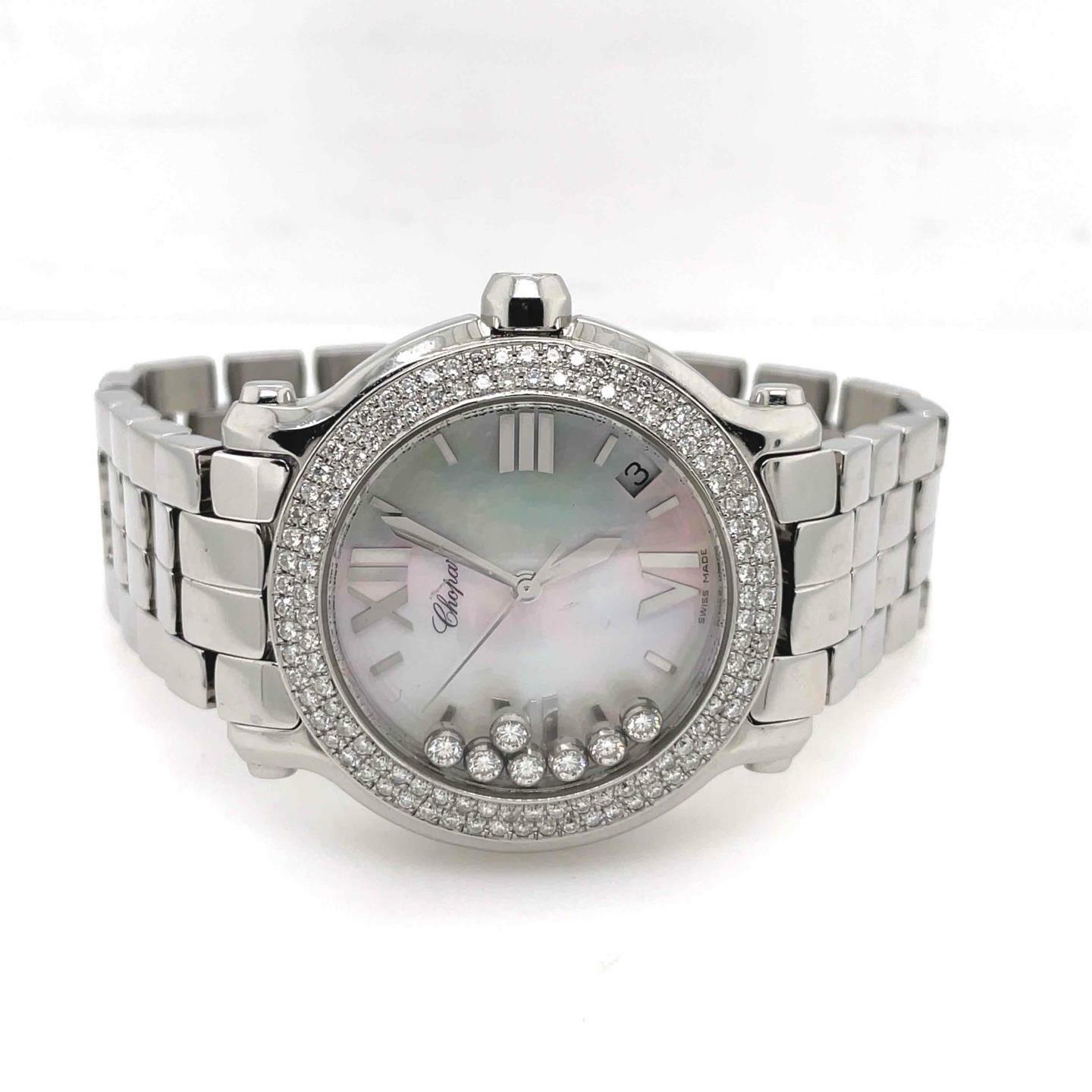 Chopard Happy Sport Custom Diamond Bezel Mother of Pearl Dial Ladies Watch 8475