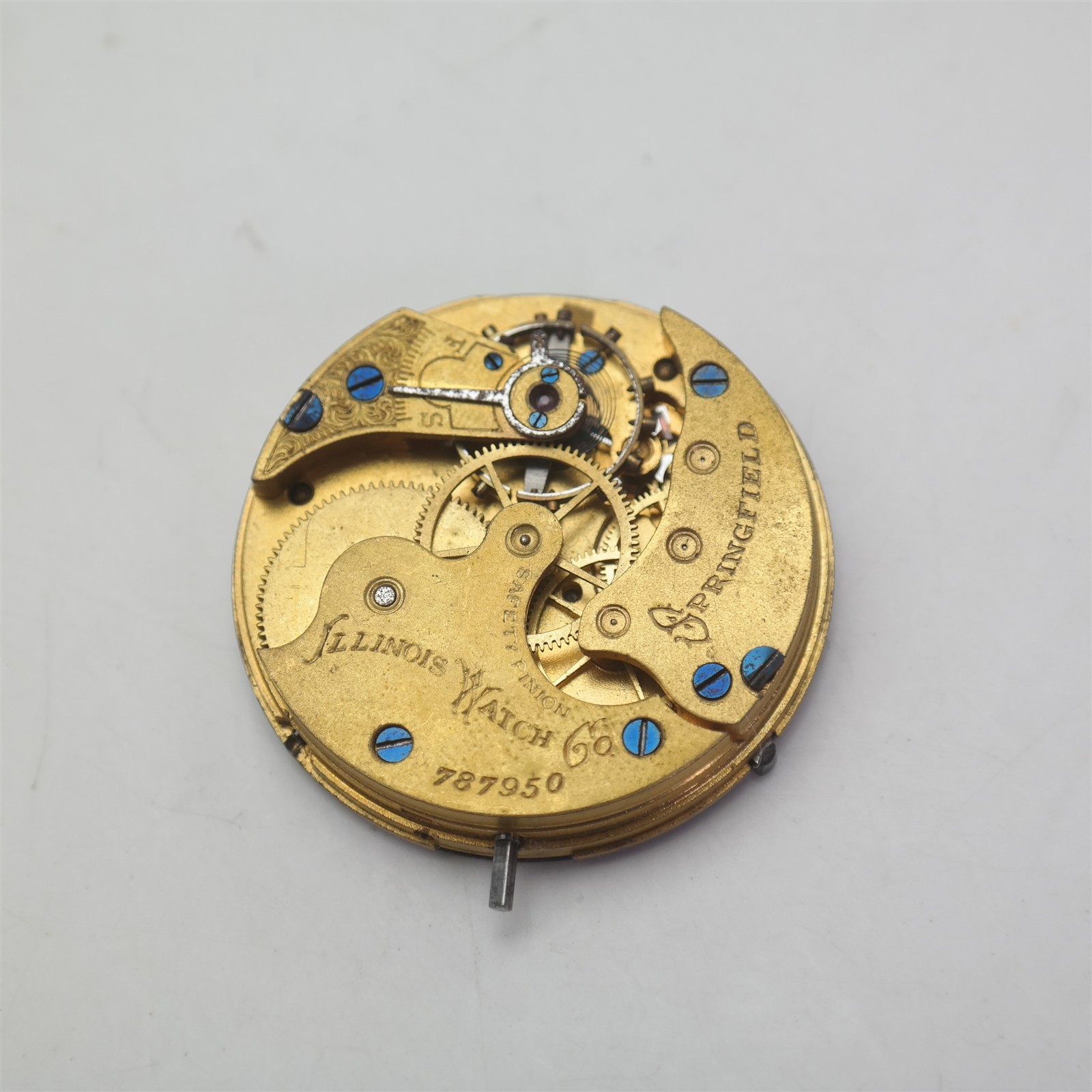 Vtg Illinois Pocket watch movement W/ Dial & Hands Springfield 787950 (READ)