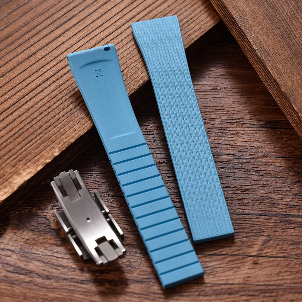 20mm Rubber Watch Strap Quick Release Butterfly Clasp Trim-to-fit Adjustable