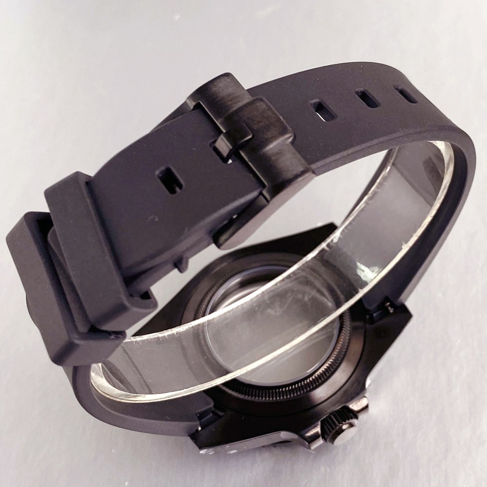 40mm Black PVD Sapphire Watch Case 20ATM Luminous Dial Fit NH35A NH36A Rubber