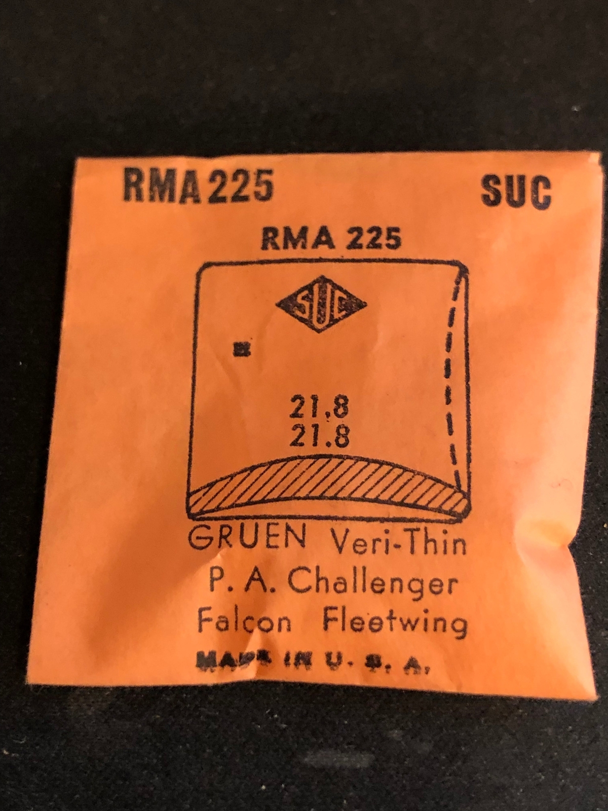 SUC Rocket Crystal RMA 225 for GRUEN Veri-Thin – 21.8 x 21.8mm – New