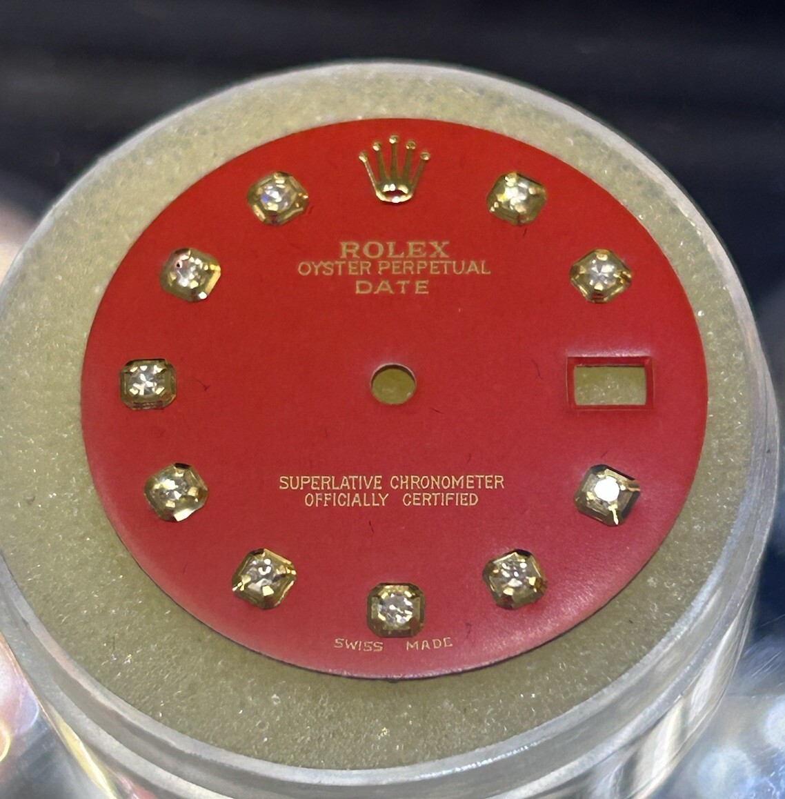 Rolex 34mm Date Watch Custom Red Diamond Dial For NonQuick Models 1500 1503