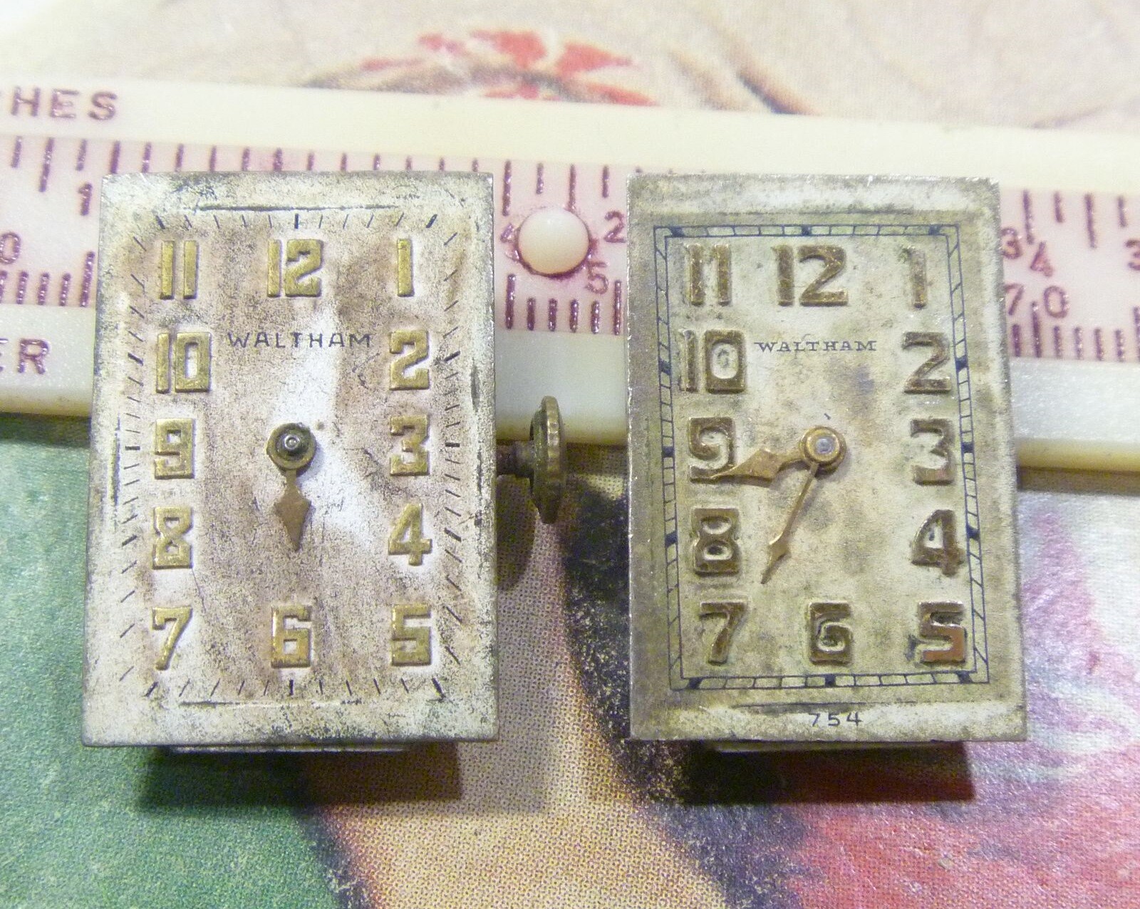 GROUP LOT- TWO Late 1920s Waltham 17J Cut Corner Rectangle Nicer Mvts, Dials !!