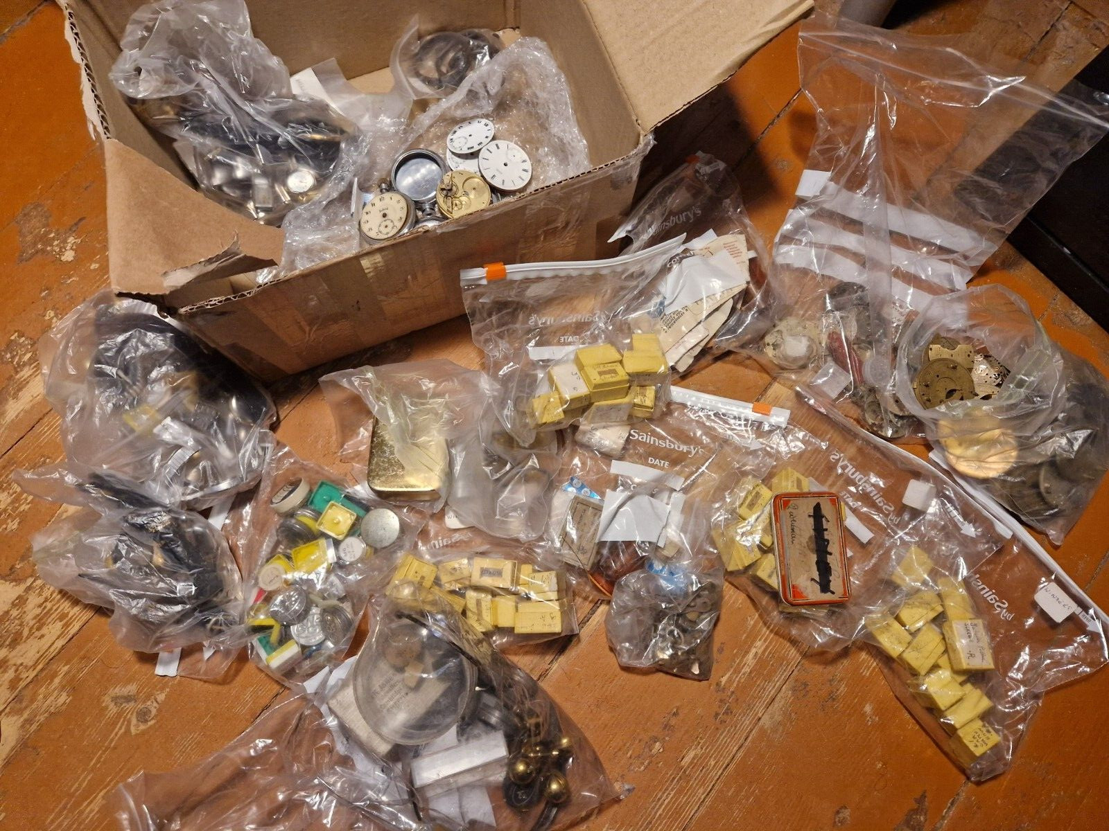 vintage watchmakers lot joblot watch parts and bits crowns plates