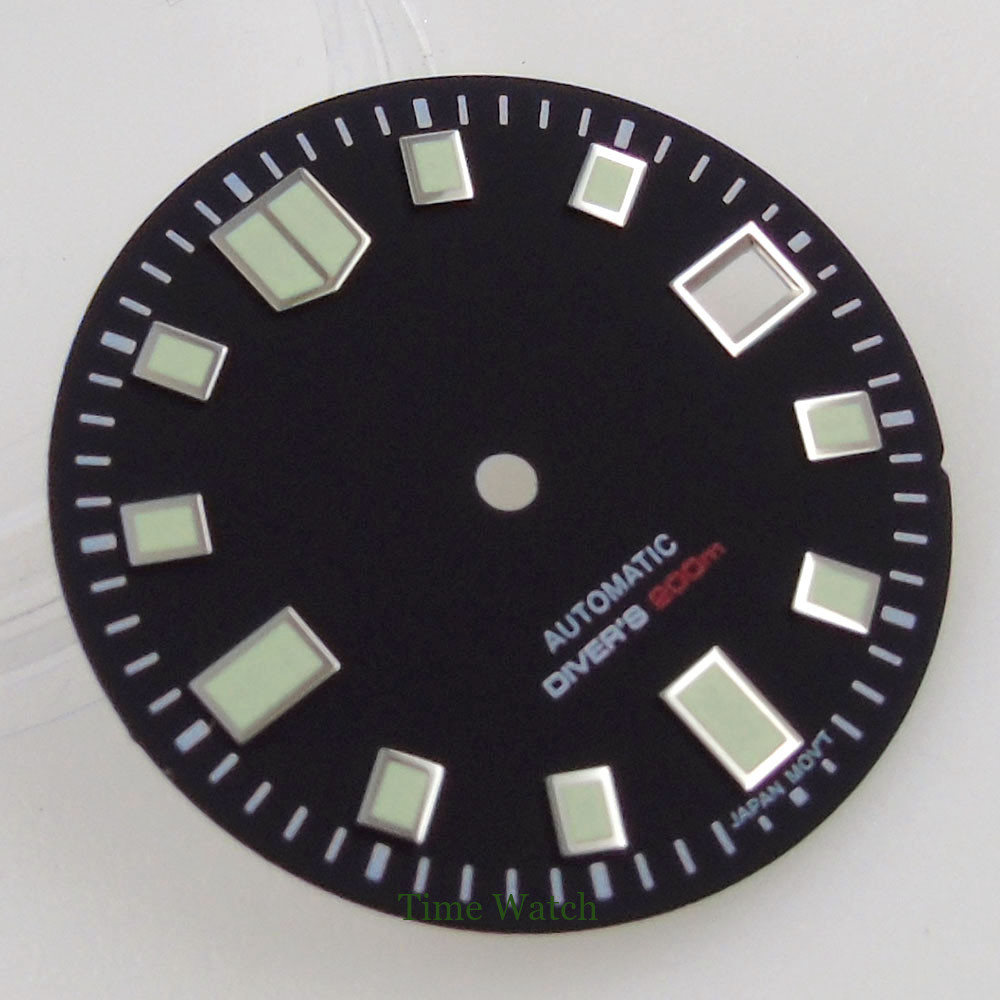 Fit For NH35/NH35A Movement Green Luminous 29mm Black Watch Dial Face Date