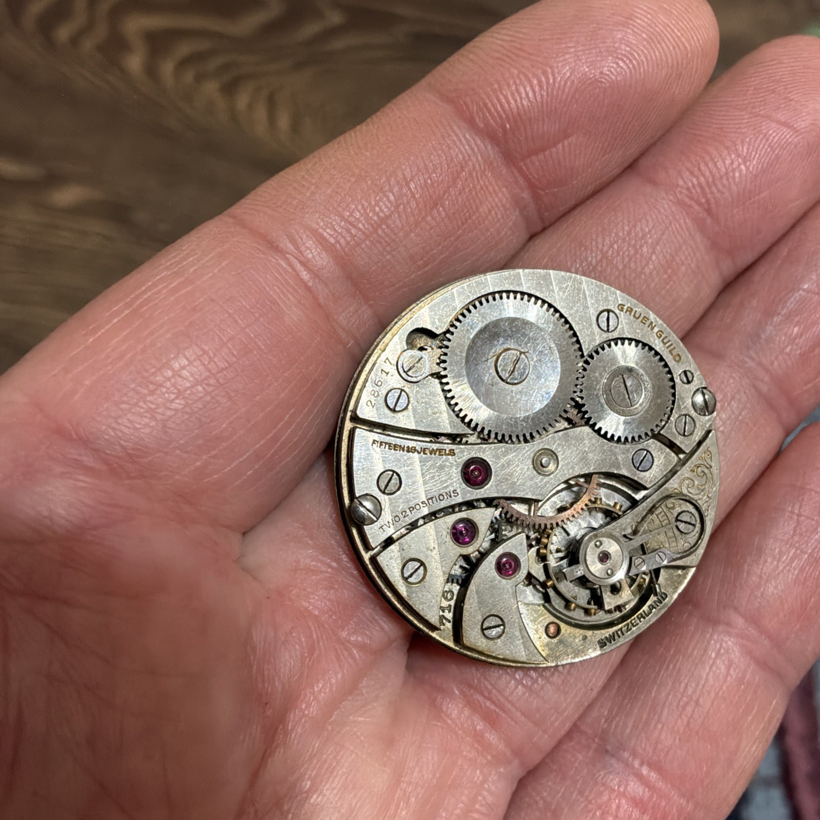 RARE GRUEN Guild Antique Pockets Watch Movement 15J 36mm For Parts/Repair