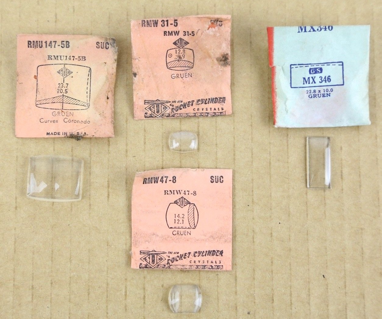 Lot of 4 Vintage 1950’s GRUEN Watch Crystal Face Replacements Rocket Cylinder