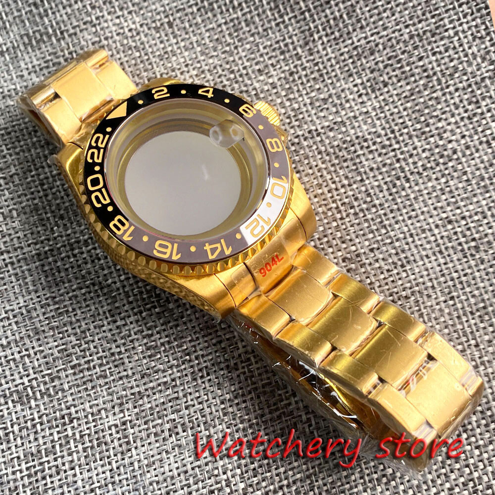 40MM Watch Parts Sapphire Glass Watch Case Golden Bracelet Fit NH35 NH36 ETA2824