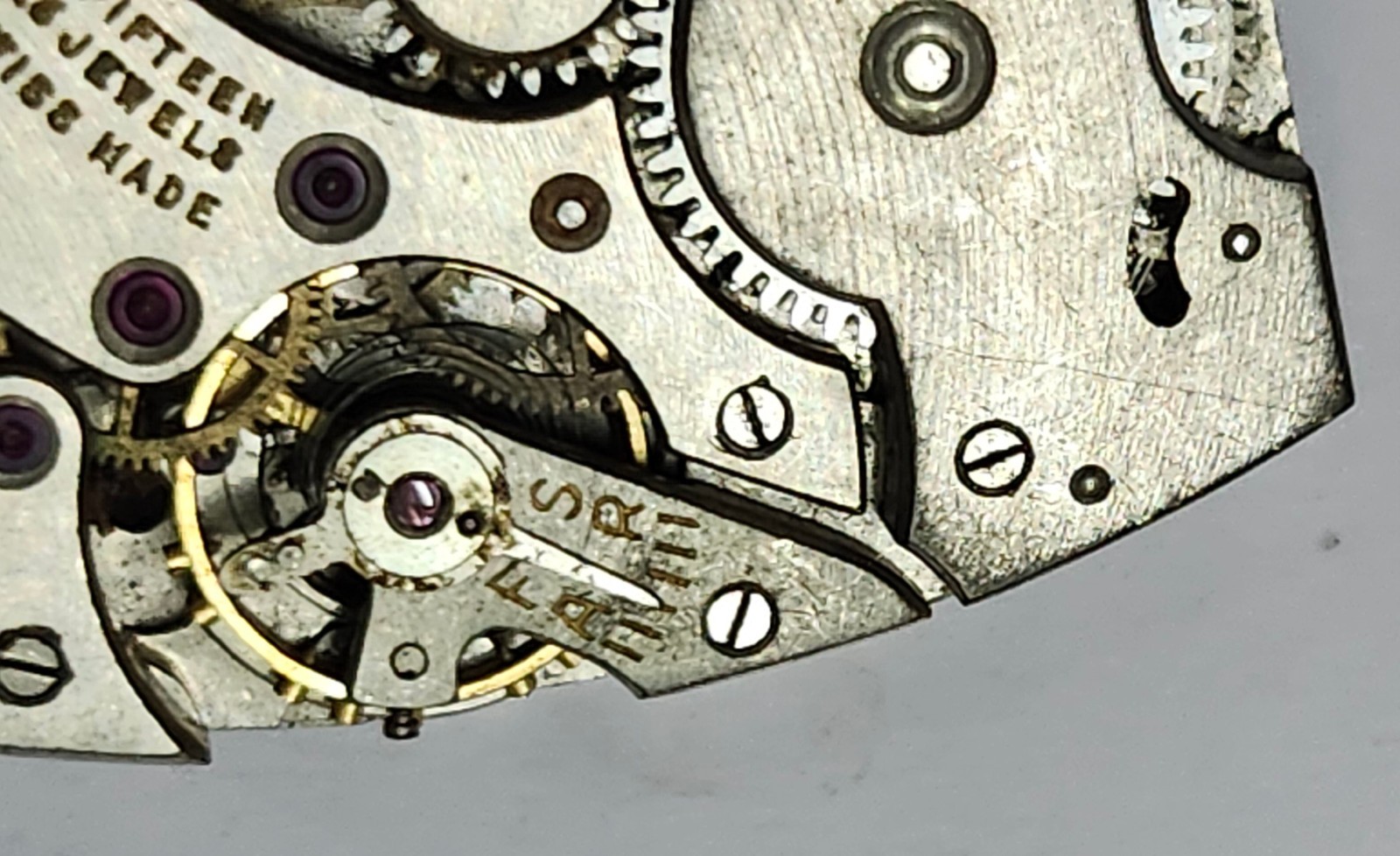 15-Jewel Rectangular Watch Movement & Stainless Steel Back Case — Parts / Repair