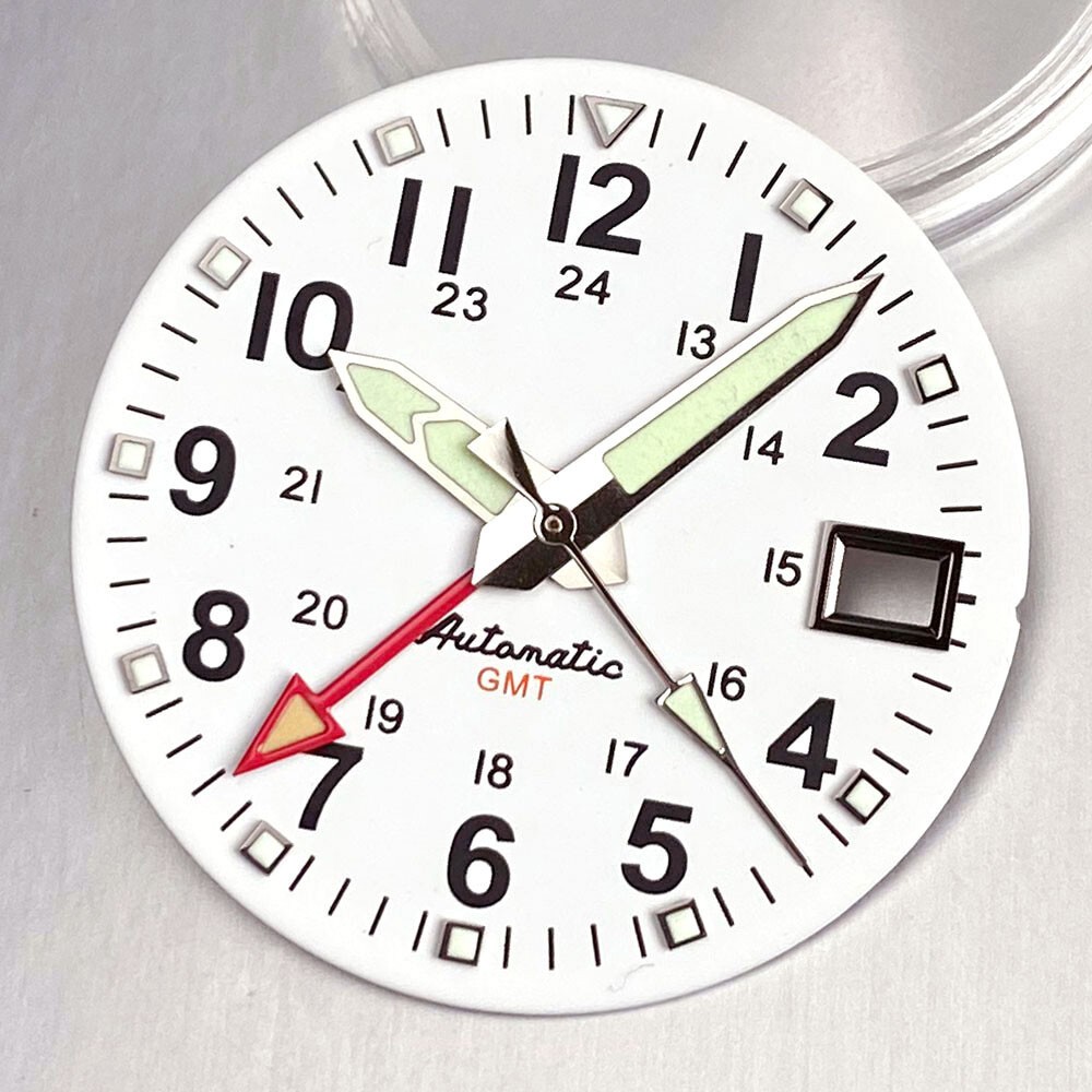 Luminous Black White 29mm Field Watch Dial Face fit NH35 NH34 GMT Dive Watch