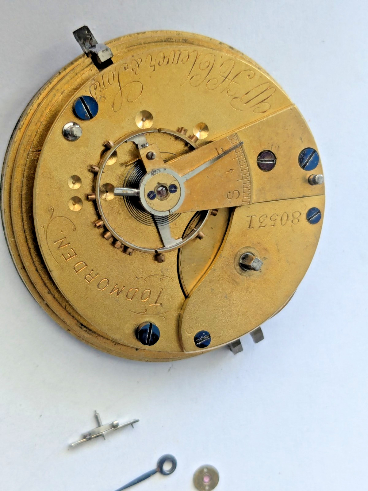 Antique W.H. Clever & Sons Todmorden English Pocket Watch Movement Dial 46mm F16
