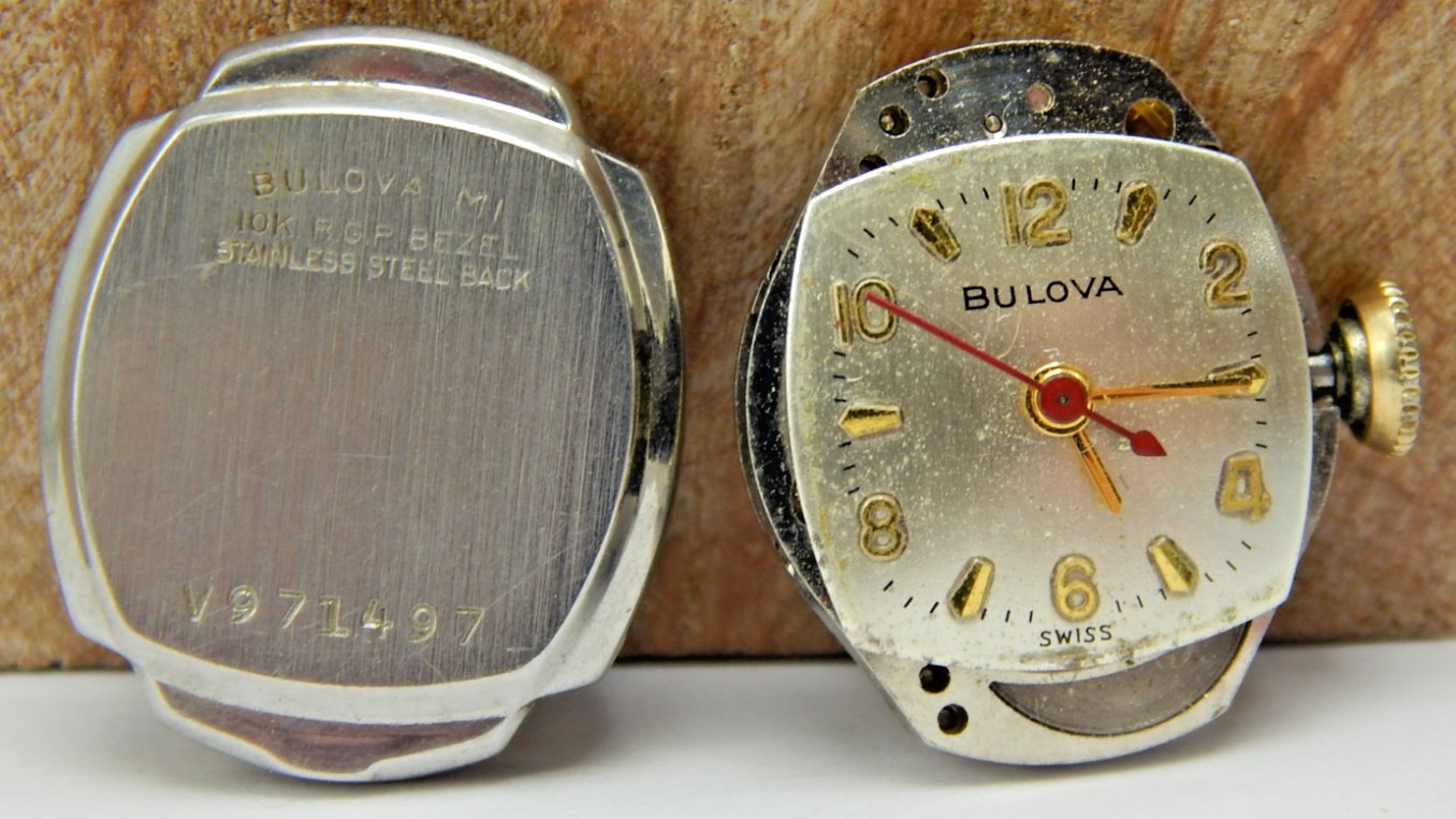 Vintage 1961 Bulova 6CFC 17 jewel ladies wrist watch movement with dial & hands