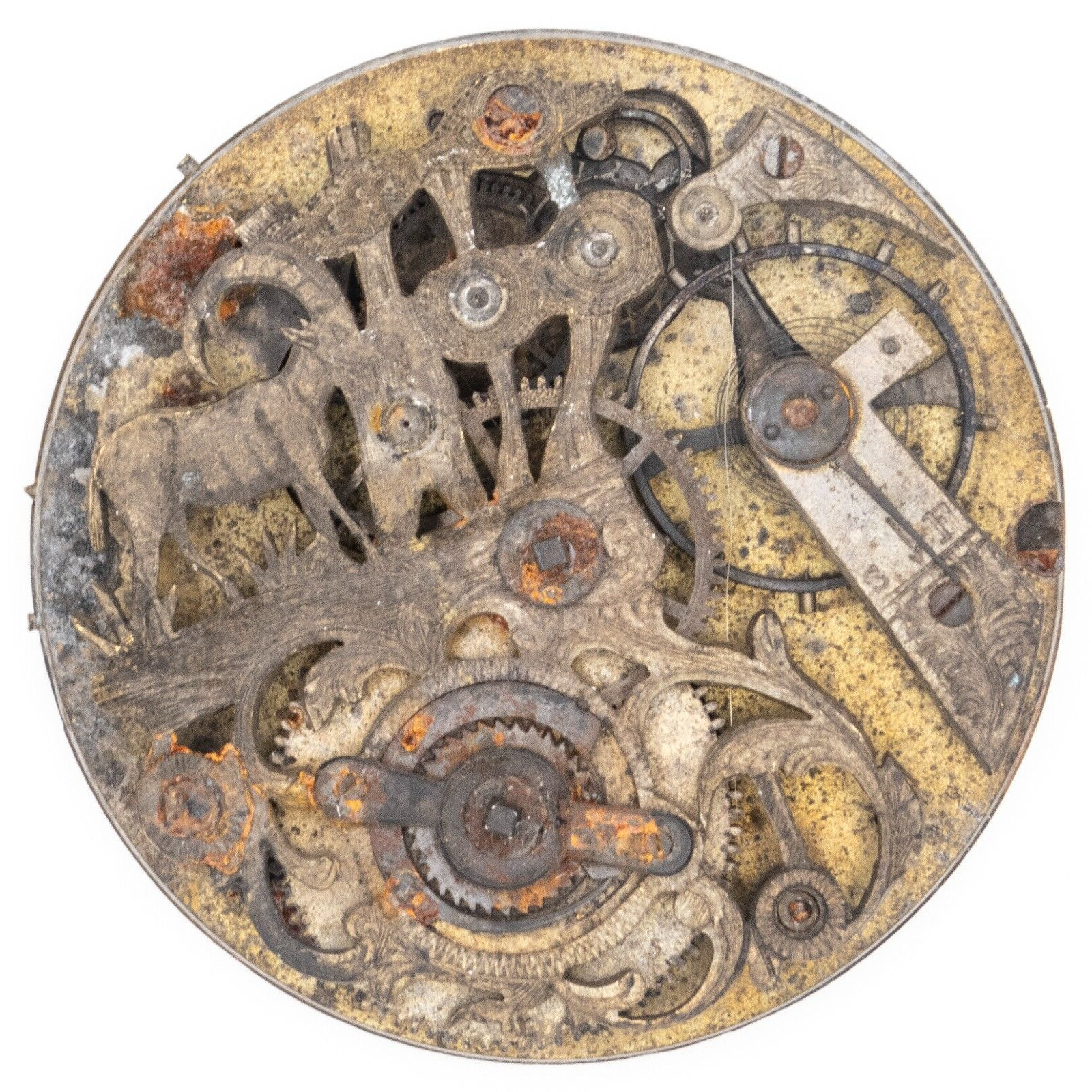 Partial 49.5 mm x 12.3 mm Antique Pocket Watch Movement, Decorated with Animals