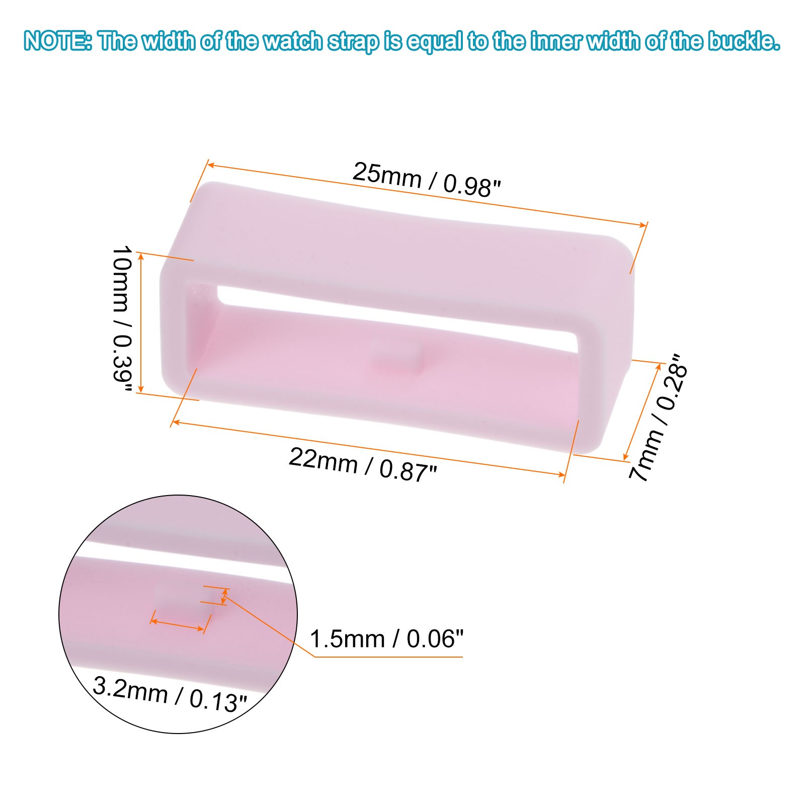 6pcs Watch Strap Loop Fastener Rings 22mm Rubber Holder Keeper Light Pink