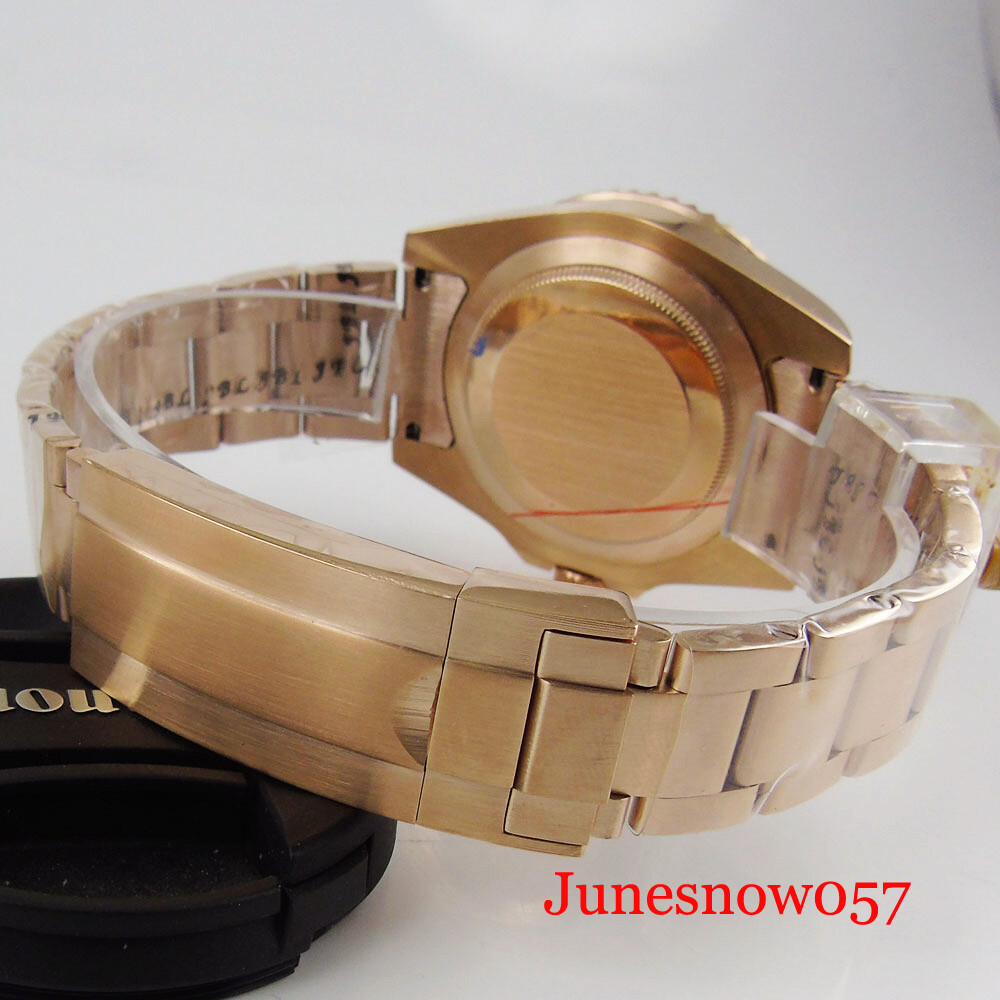 SUB Rose Gold Coated Watch Case Brush Band Fit ETA 2836 MIYOTA MINGZHU 2813