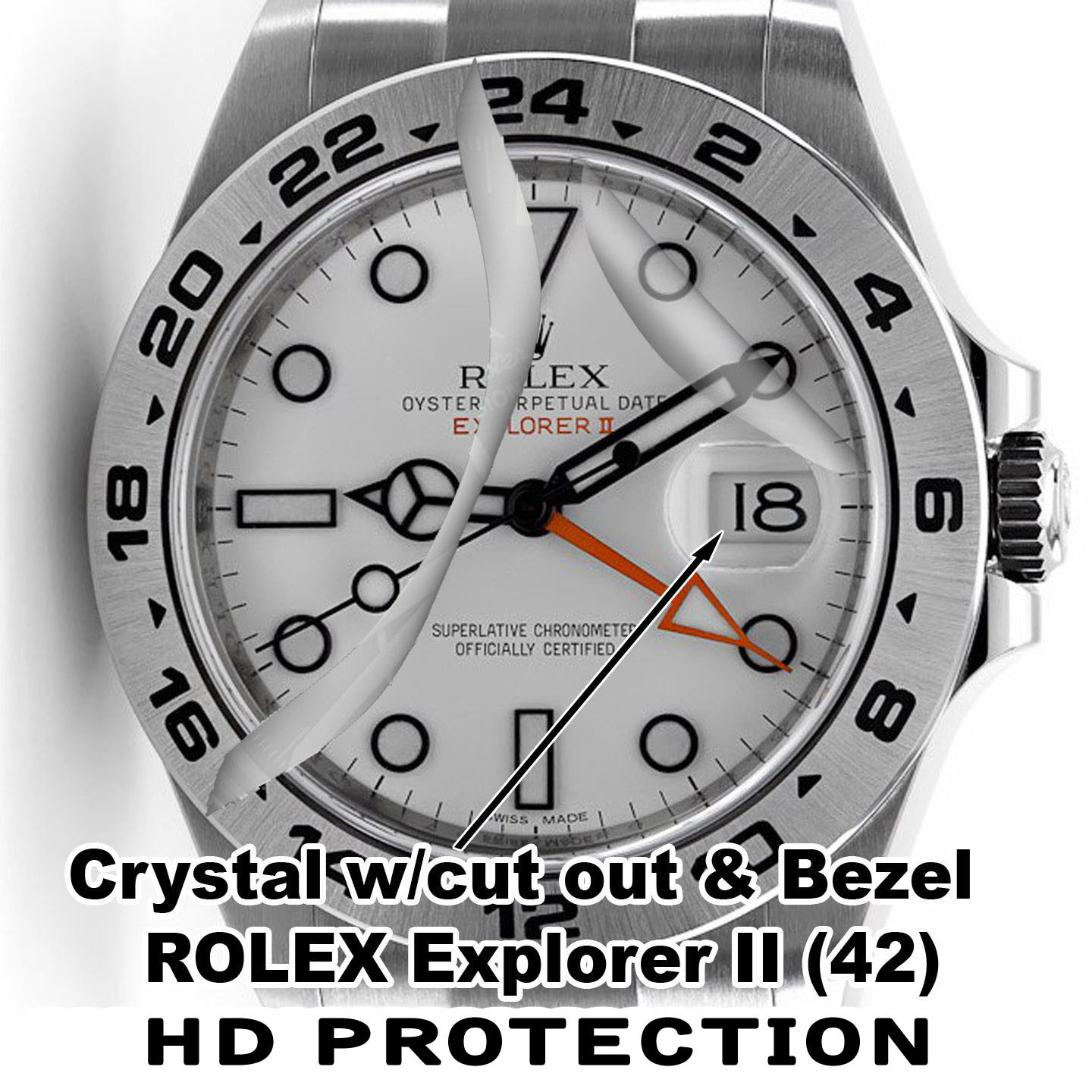 For-Rolex Explorer II Crystal Protector HD anti-scratch, wDate Window + Bezel
