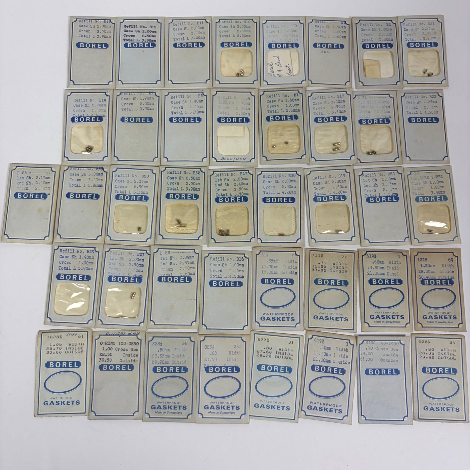Borel Watch Repair Parts Vintage Gaskets Crowns Case Tubes Swiss Made Box Set OS
