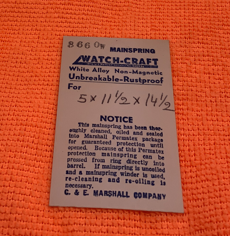 8660W Watchcraft Mainspring. (5 X 11.5 X 14.5) New Old Stock