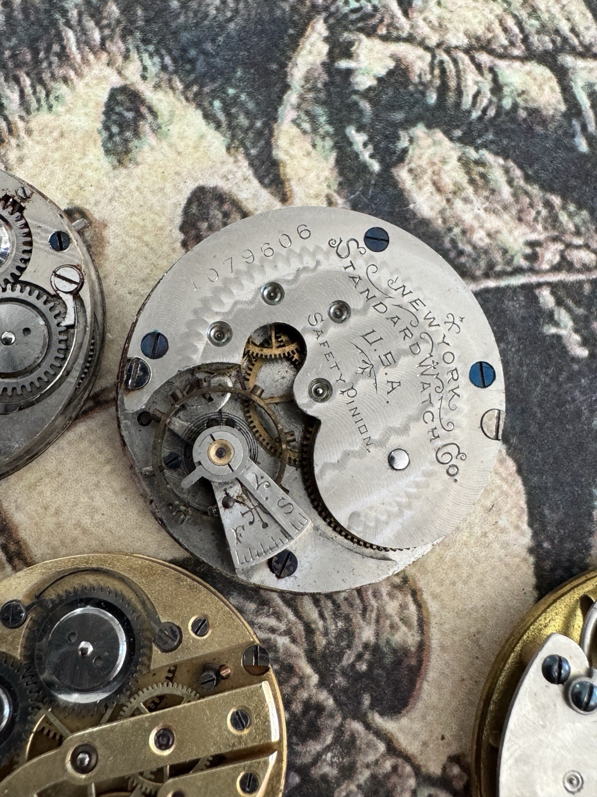 Lot Of 7 Antique Pocket Watch Movements With Porcelain Dials