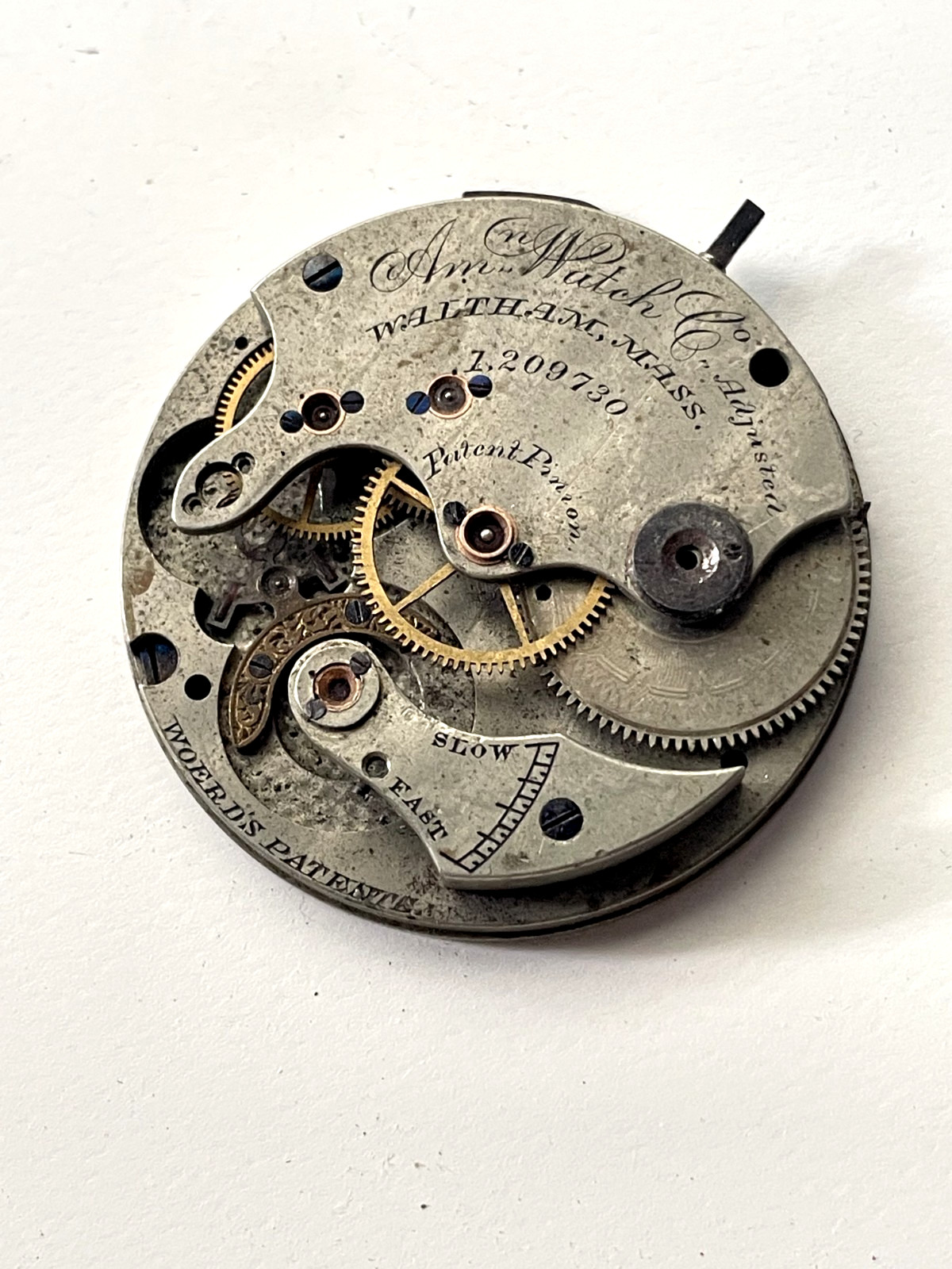 American Watch Co Pocket Watch Movement for Repair Parts 34mm
