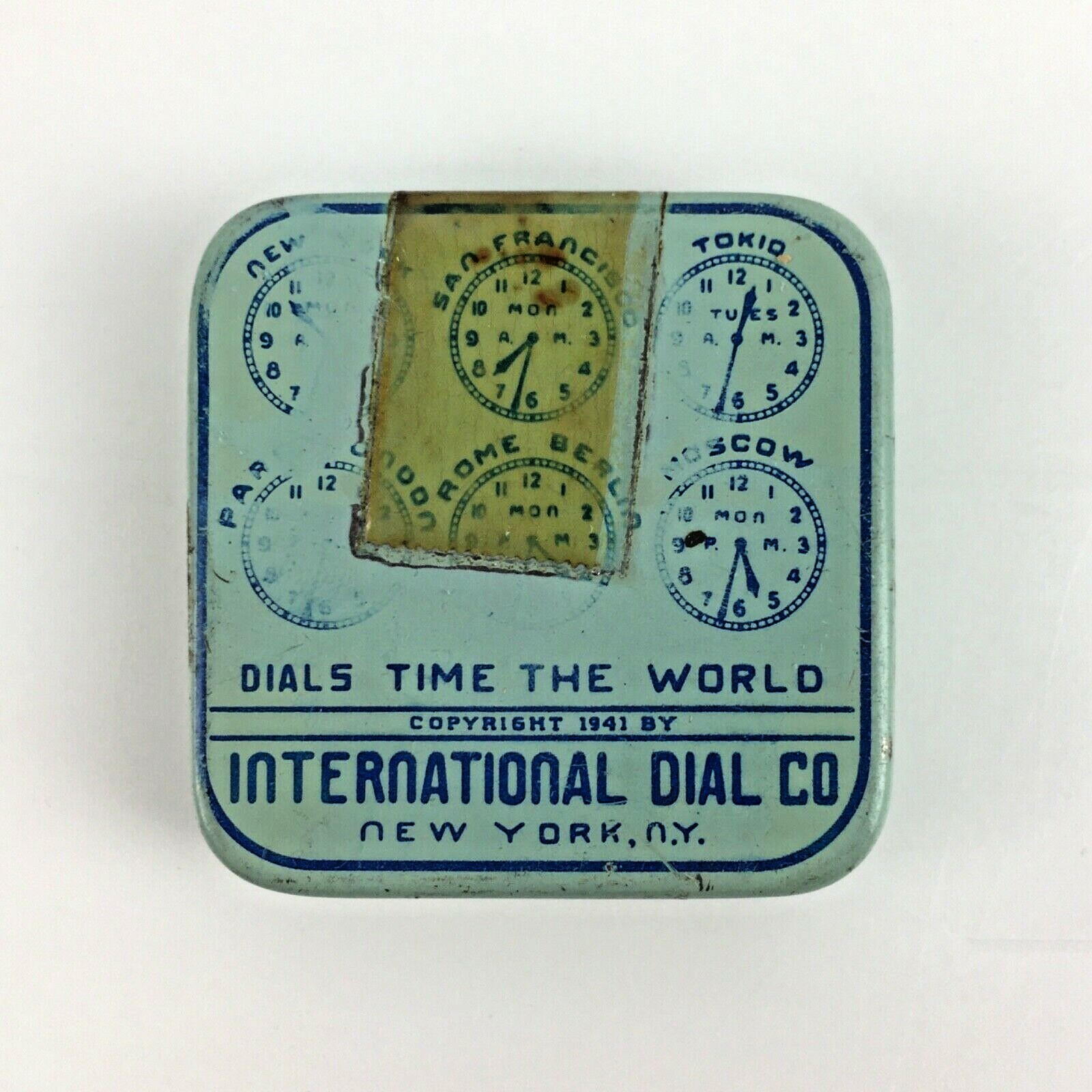 Lot 5 1941 INTERNATIONAL DIAL Watch Tins Dials Parts NY Square Vtg Advertising