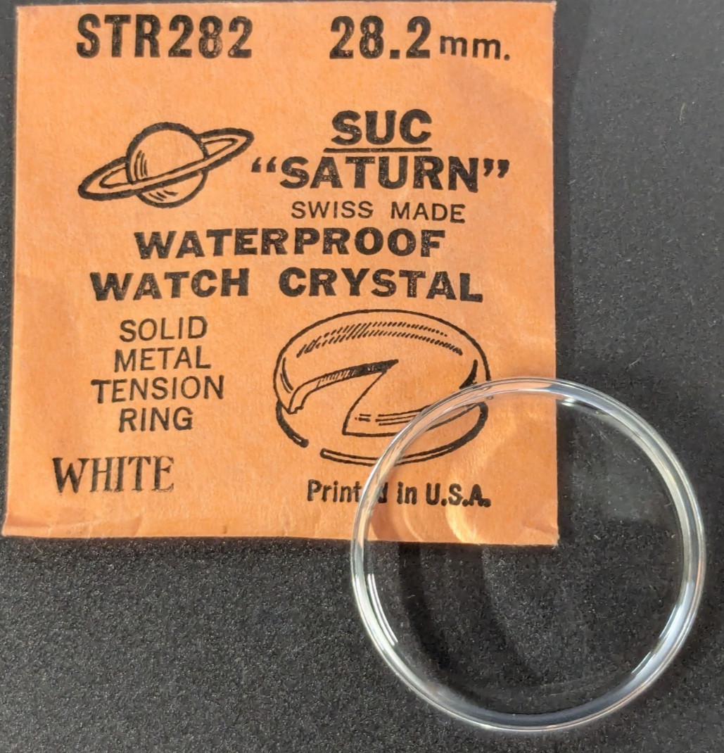NEW SUC SATURN WHITE TENSION RING ROUND ACRYLIC WATCH CRYSTAL WATERPROOF 28.2 MM