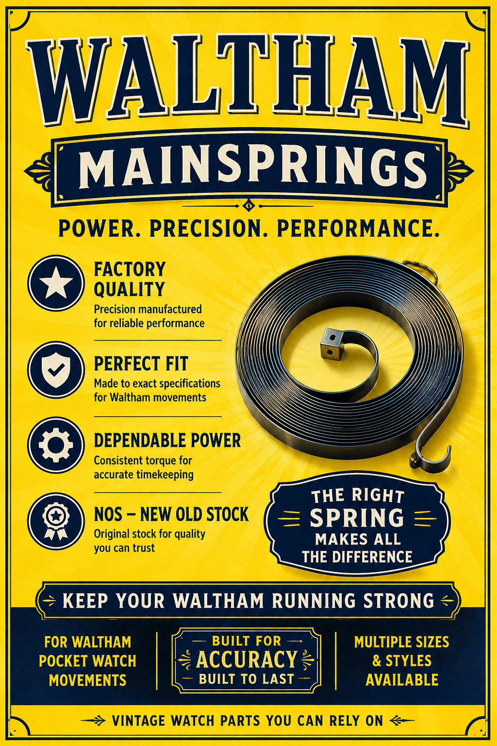 Mainsprings Waltham Pocket & Wrist Watches – Select Style/Size Free Shipping WB8