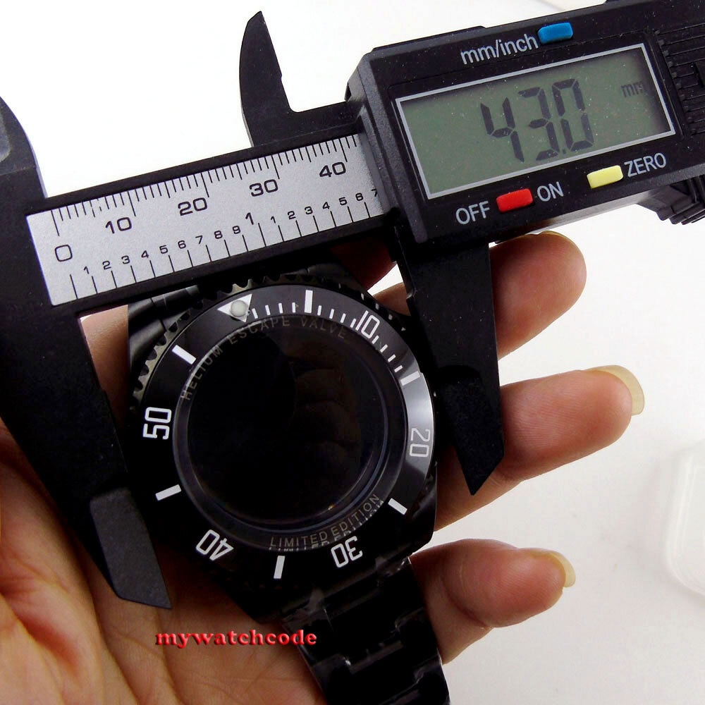 Black PVD 43mm SEA automatic Watch Case Strap Fit 2824 2836 8215 NH35 NH36 NH34