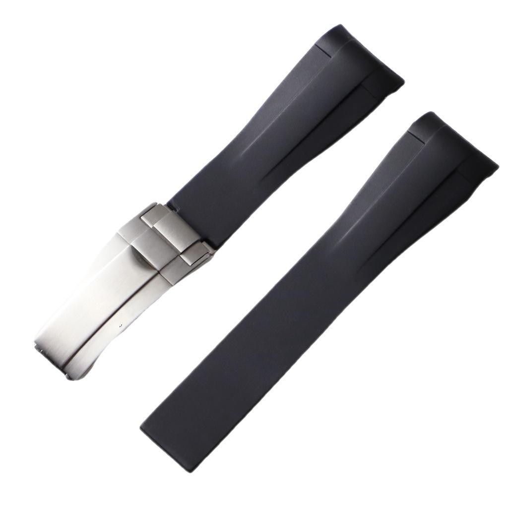 New 20mm/ 21mm/ 22mm Black Silicone Rubber Watch Strap Band for Rolex Oyster