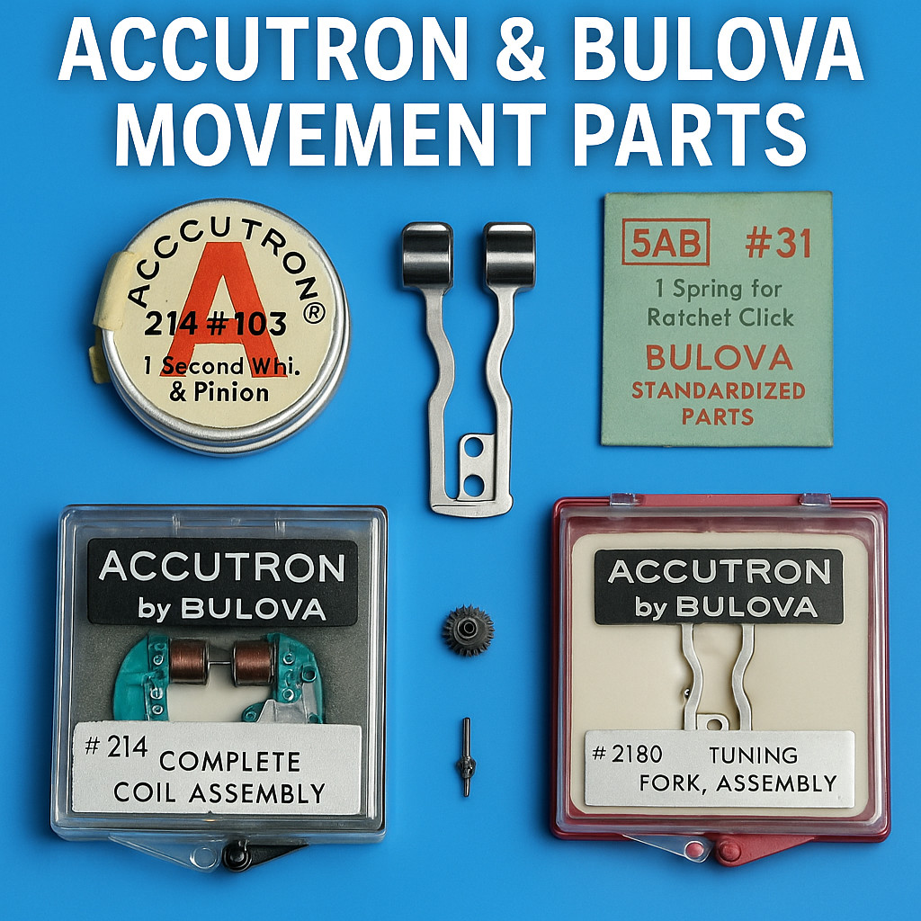 SB7: Bulova Movement Parts – Springs Stems Balance Screws 5AB to 11ANAC – NOS
