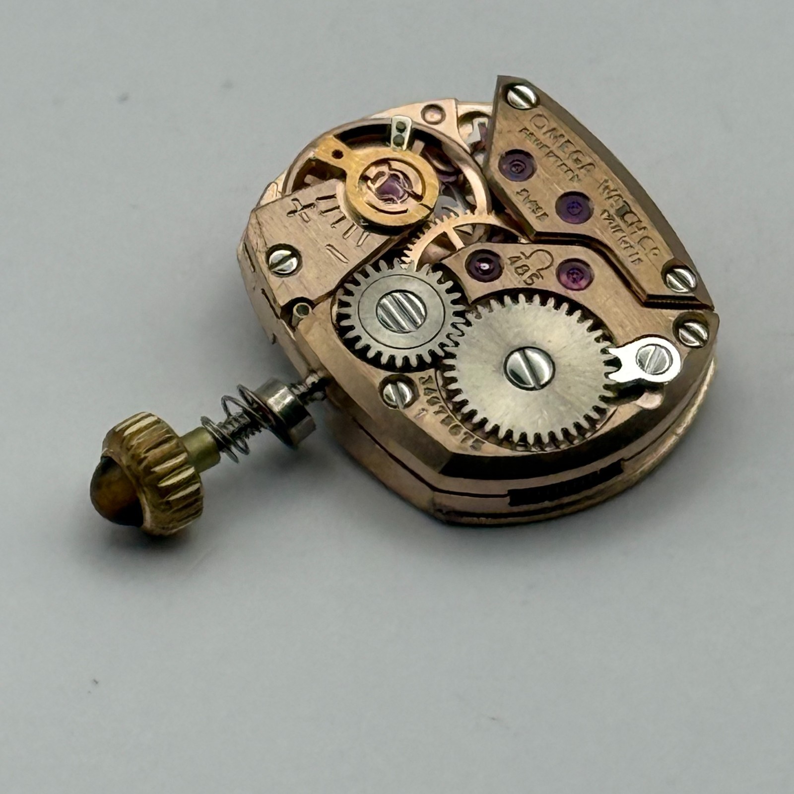 Omega 485 Watch Movement Cabochon Tiger’s Eye Crown Ladies Swiss Parts 15.5mm