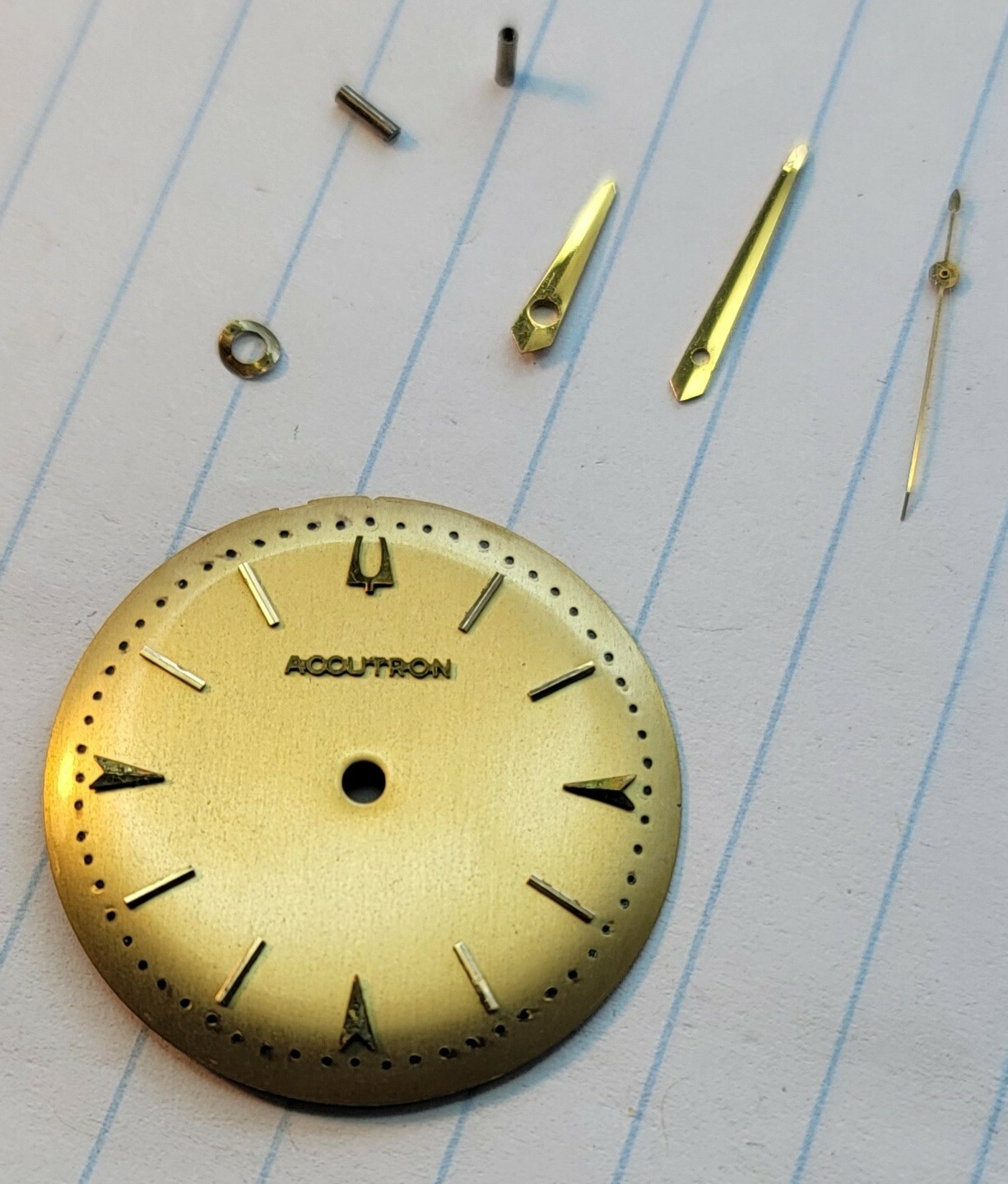 BULOVA ACCUTRON 214 Mens Gold Tone WATCH DIAL hands & dial nuts 1960s