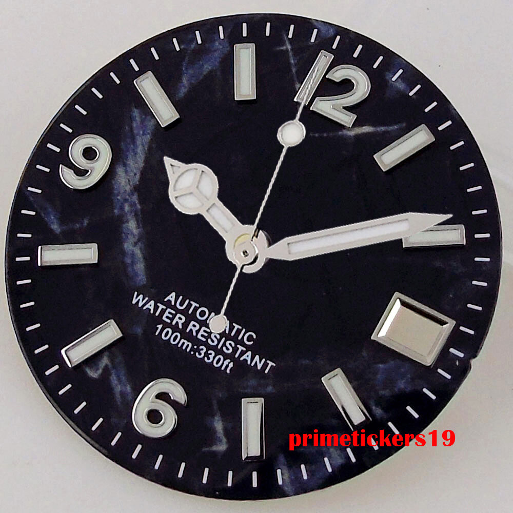 29mm Black/Blue/Green Sterile Watch Dial Date Hands Set Fit NH35 NH35A Movement