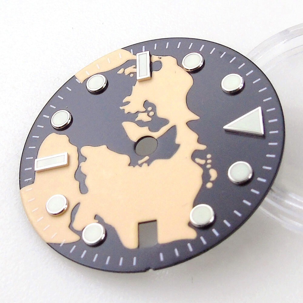 FOR Bliger 29mm Map Pattern Watch Dial Fit NH34 NH35 GMT Auto Movement Date Lume