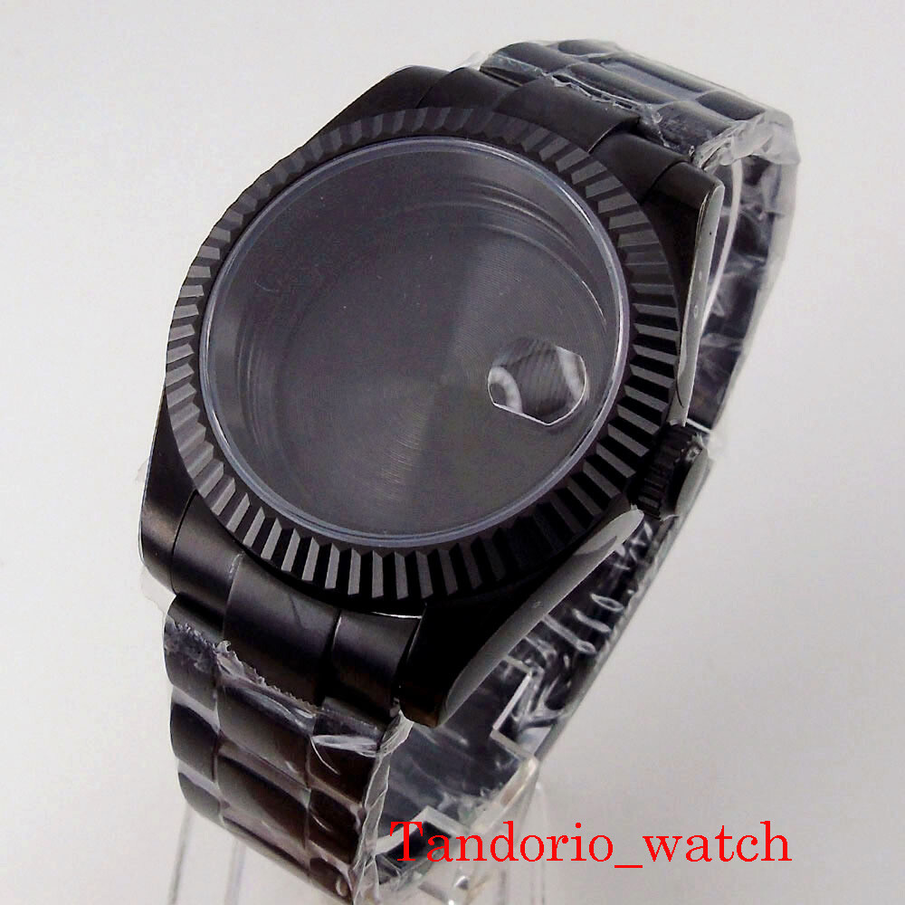 Fit NH35 NH36 ETA 2824 36/39MM Black PVD Fluted Bezel Sapphire Glass Watch Case