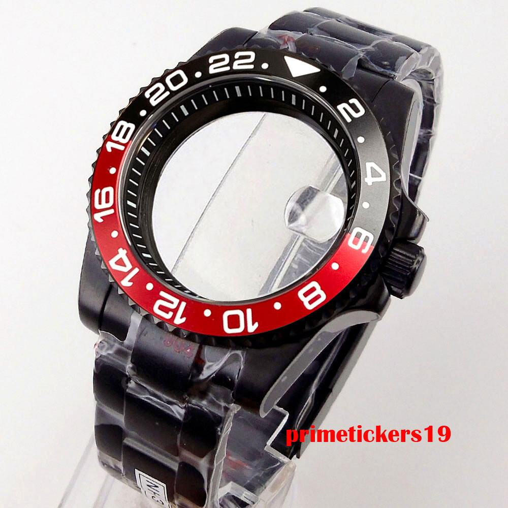 40mm Black Watch Case Chapter Ring Bracelet Sapphire Fit NH35 ETA2824 PT5000