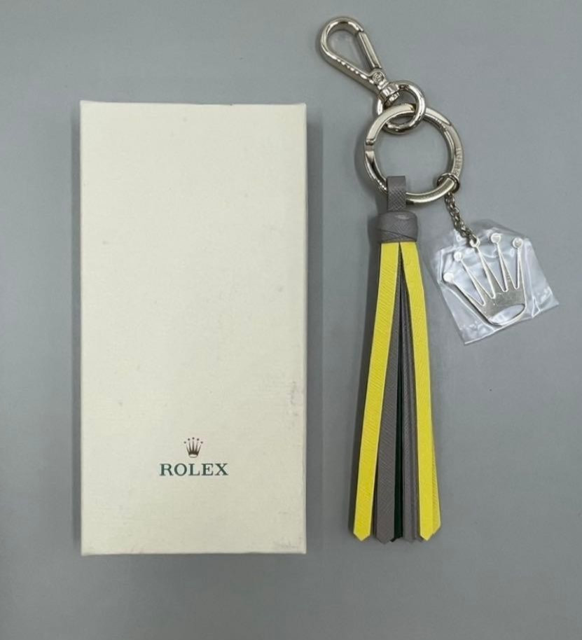 ROLEX Leather Tassel Keychain Green Gold Crown Logo Promo Novelty with Box New