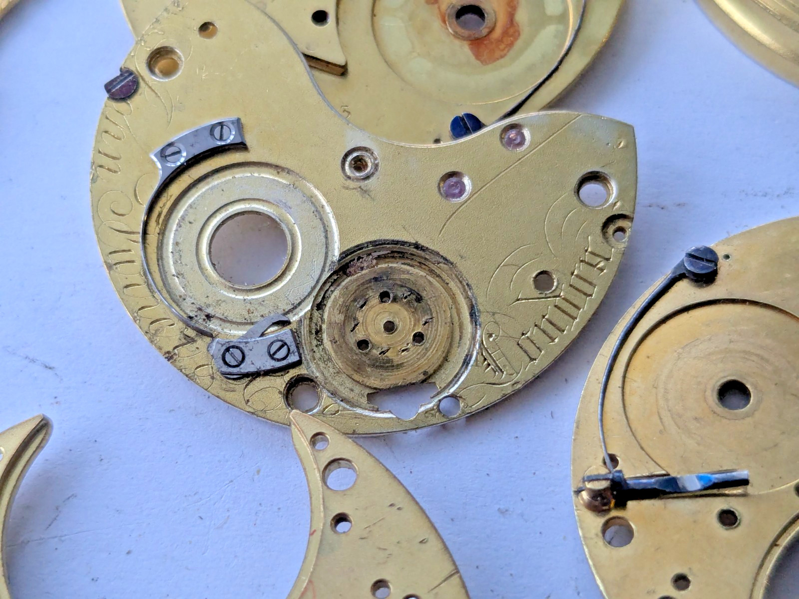 Antique 18th/19th C English Fusee Watch Parts Balance Cocks Hand Engraved Brass