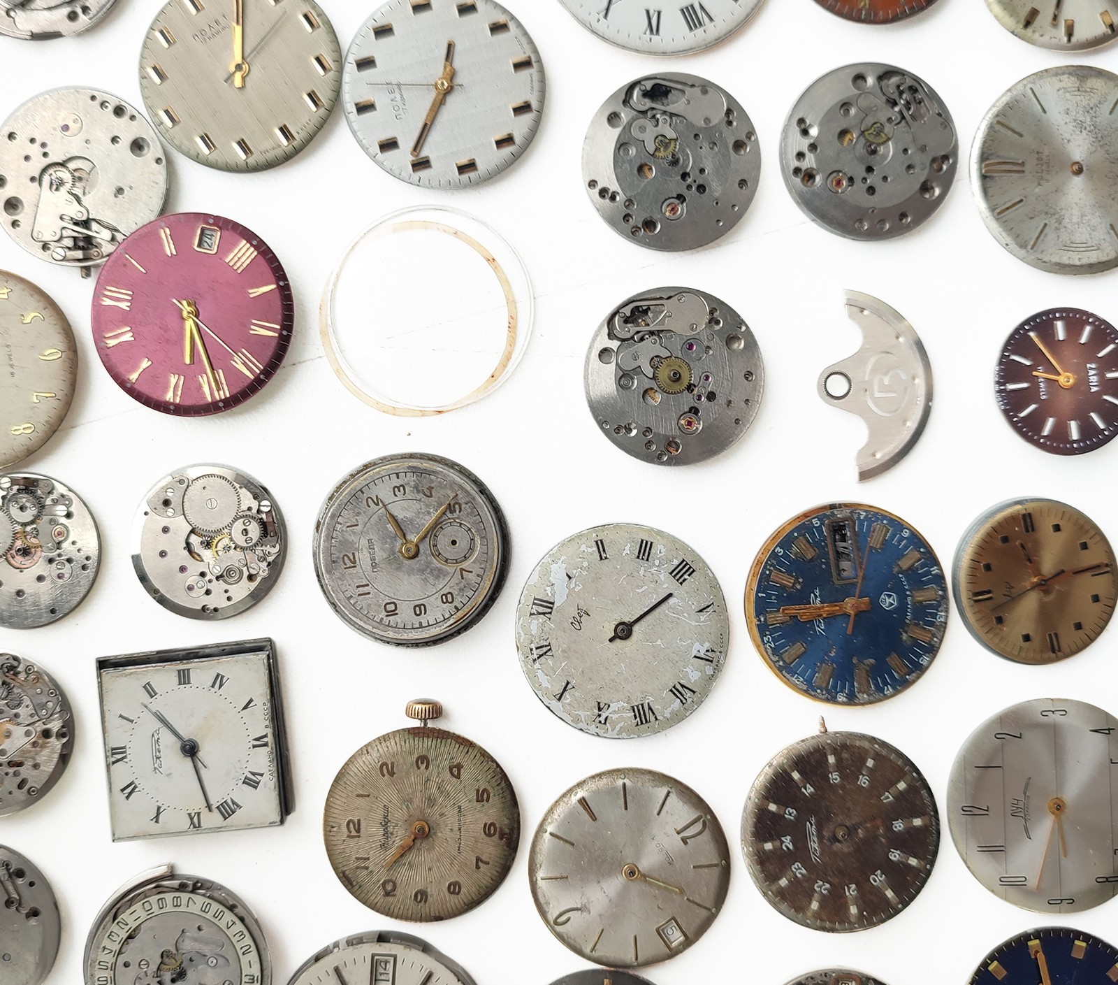 Many Soviet Movement Parts Poljot, Luch, Slava, Raketa, Zim mechanical watch lot