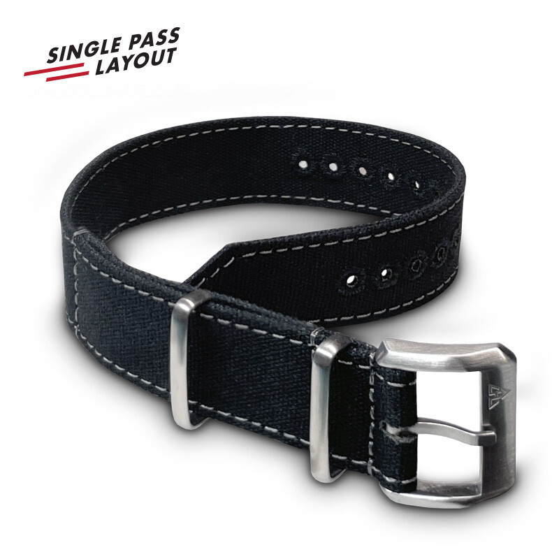 18mm Vintage Military Black Canvas Watch Strap WWII