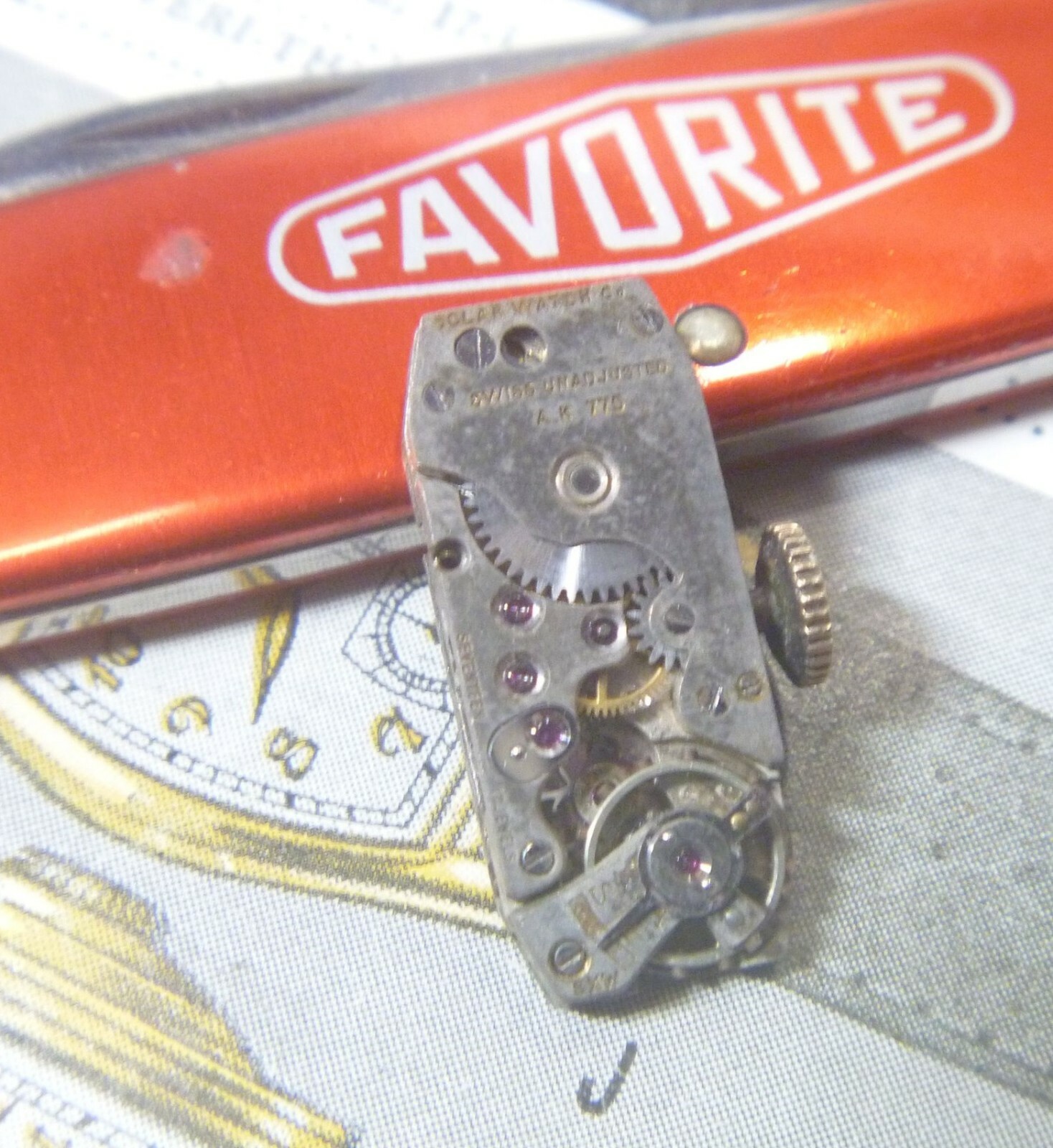 1920s Solar Watch Co Ladies 17 Jewels A. Schild AS775 Baguette Movt Dial Hand!!