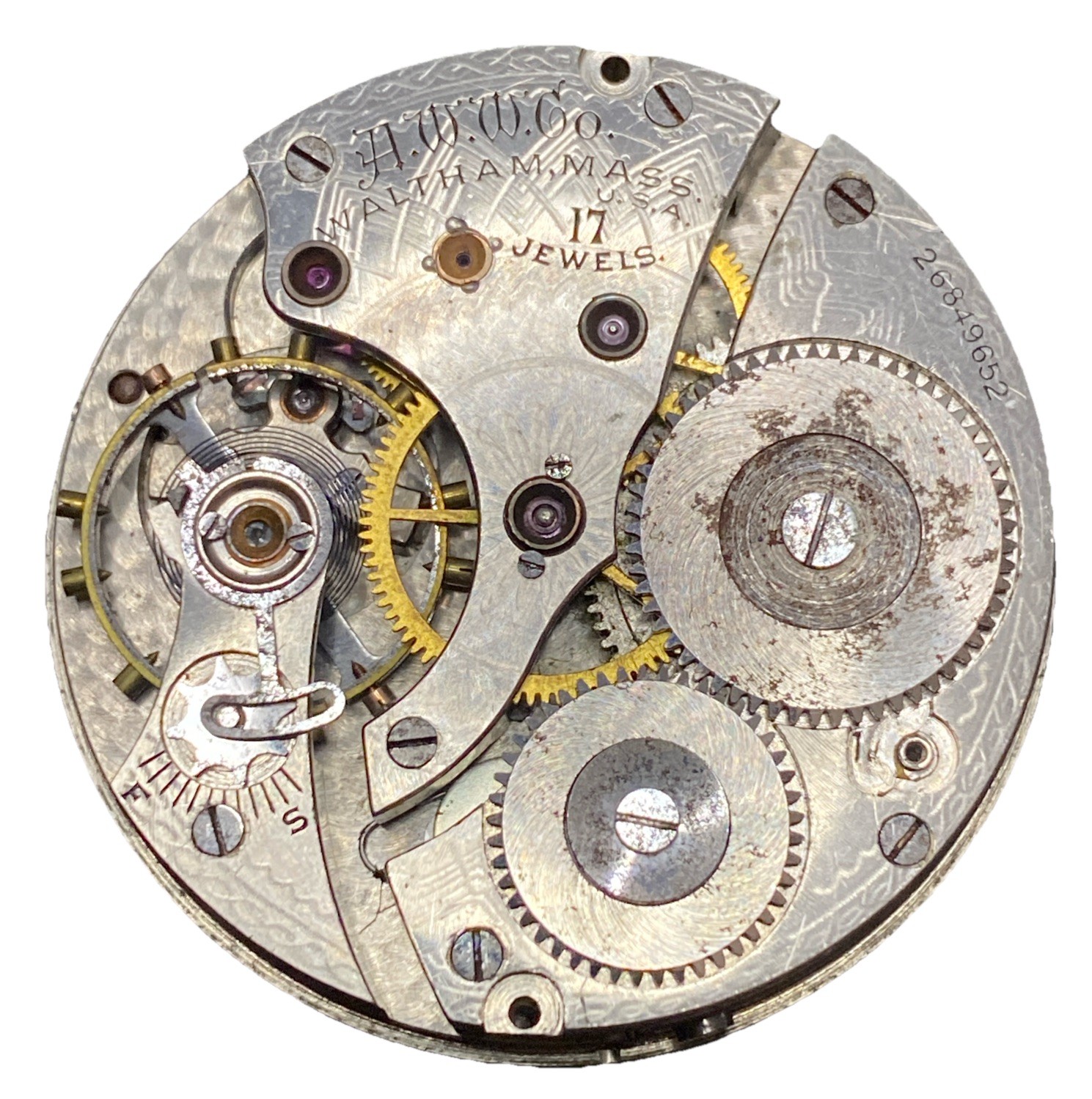 Waltham Grade 625 Pocket Watch Movement Size 16s 17j Openface 1908 Model F8844