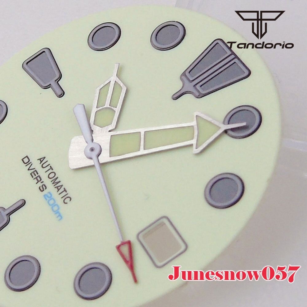 29MM Beige White Sterile Watch Full Lume Green Dial Men Fit NH35A NH36A SKX SRP