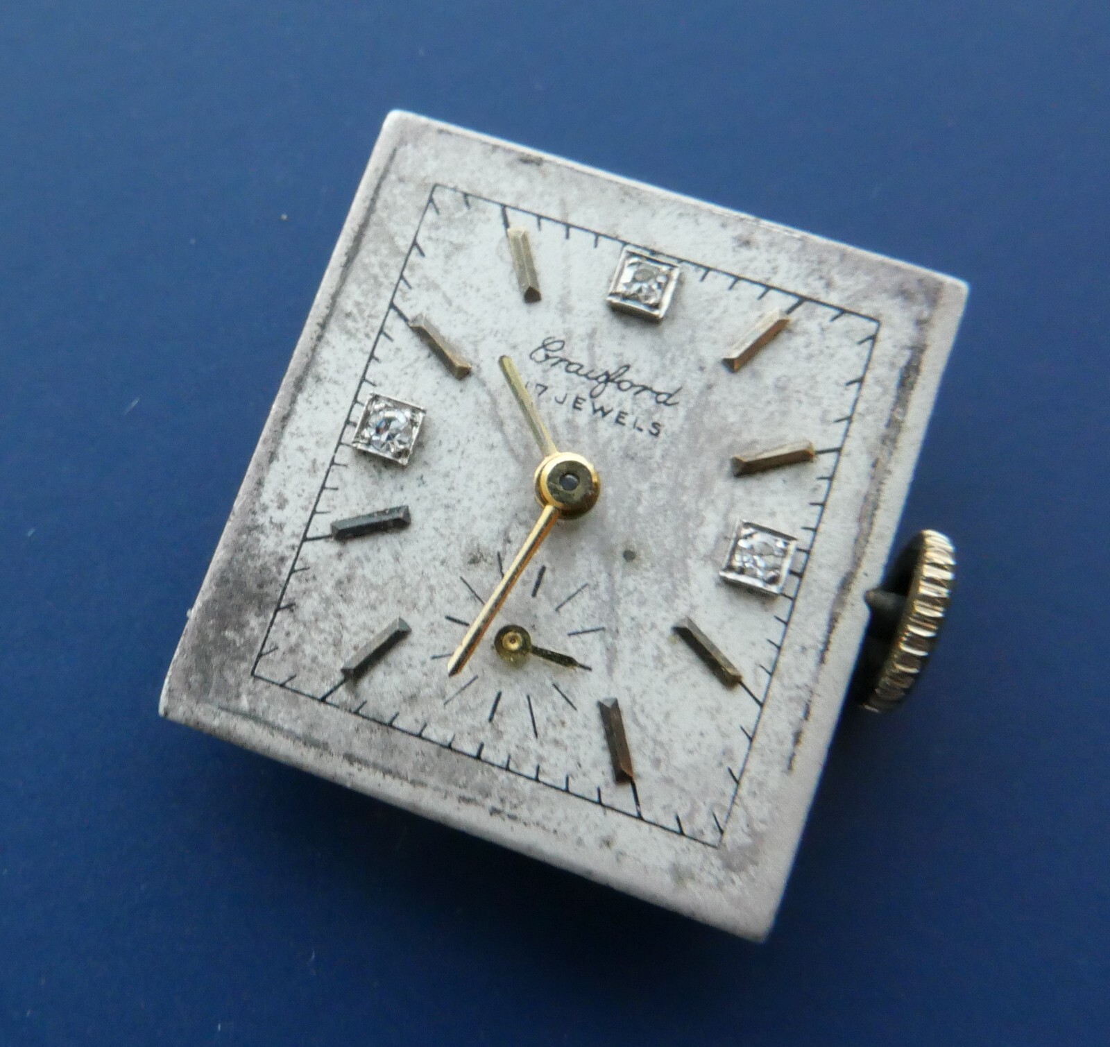 Vintage Crawford Swiss Made Watch Movement Diamond Dial 17 J Runs